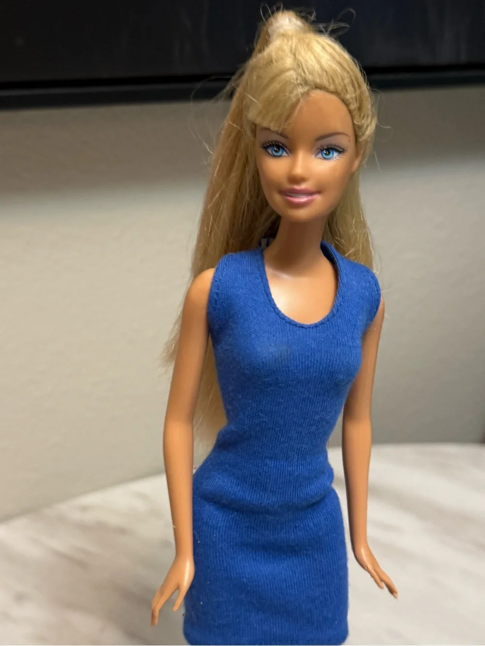 Barbie Mattel blonde hair newer gen in blue halter dress